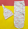 Swaddle with Cap - Rainbow & Flowers