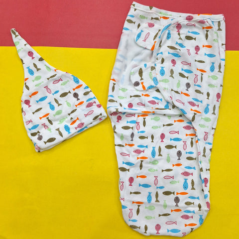 Swaddle with Cap - Fish