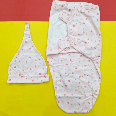 Swaddle with Cap - Pink Elephant