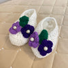 Handmade Wool Baby Shoe - White & Flowers