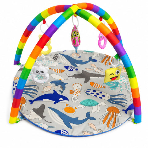 Baby Play Mat With Hanging Toys - Grey - Fish - 515