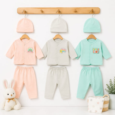 Newborn Cotton Jhabla Set - Pack of 3 - GPG - Rainbow