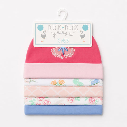 Pack of 5 Caps - Pink - Butterfly (0-9 Months)