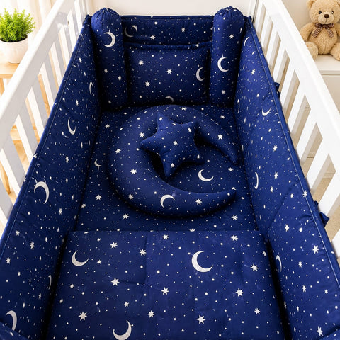 8 Pieces Cot Bedding Set - Navy - Twinkle Moon
