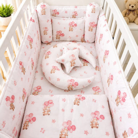 8 Piece Baby Cot Bedding Set Pink Balloons | Complete Cot Bedding Set