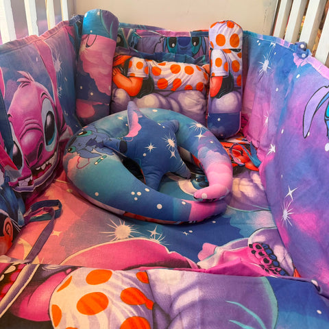 8 Piece Baby Cot Bedding Set Purple Stitch | Complete Cot Bedding Set