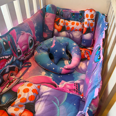 8 Piece Baby Cot Bedding Set Purple Stitch | Complete Cot Bedding Set