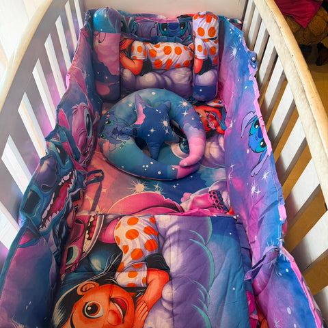 8 Piece Baby Cot Bedding Set Purple Stitch | Complete Cot Bedding Set