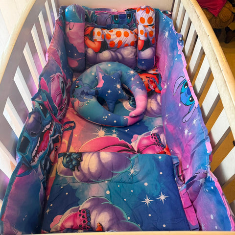 8 Piece Baby Cot Bedding Set Purple Stitch | Complete Cot Bedding Set