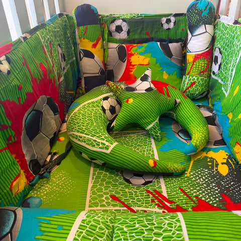 8 Piece Baby Cot Bedding Set Green Football | Complete Cot Bedding Set