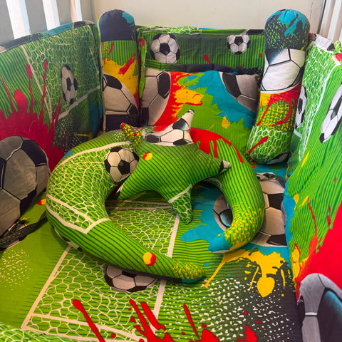 8 Piece Baby Cot Bedding Set Green Football | Complete Cot Bedding Set