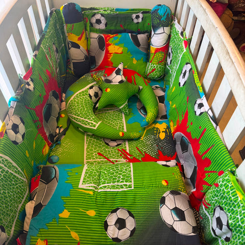 8 Piece Baby Cot Bedding Set Green Football | Complete Cot Bedding Set