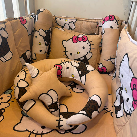 8 Piece Baby Cot Bedding Set Brown Kitty | Complete Cot Bedding Set