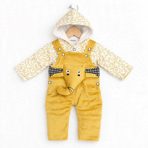 Winter Baby Dungaree Set Yellow Elephant | Warm & Cozy Baby Outfit