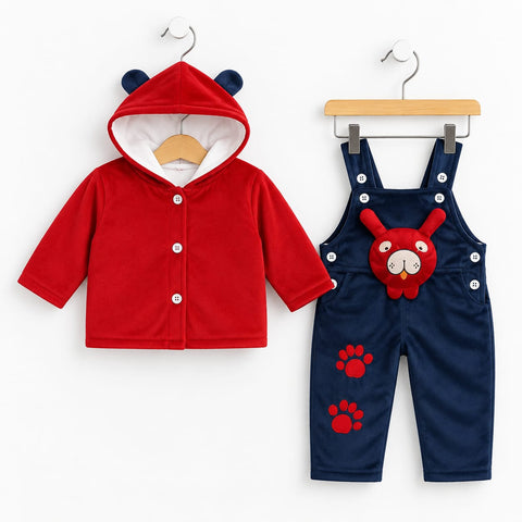Winter Baby Dungaree Set Blue Rabbit | Warm & Cozy Baby Outfit