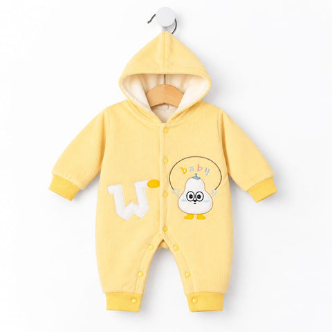 Velvet Baby Winter Hooded Romper - Yellow Eyes | 0-6 Months