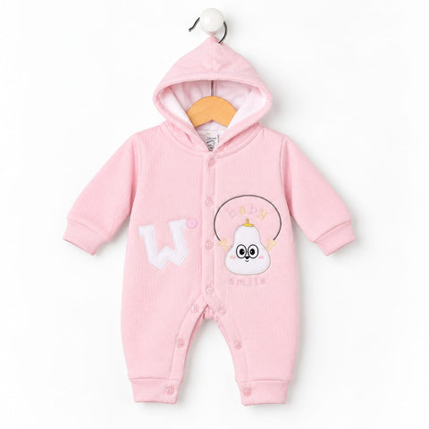 Velvet Baby Winter Hooded Romper - Pink Eyes | 0-6 Months