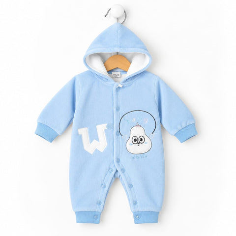 Velvet Baby Winter Hooded Romper - Blue Eyes | 0-6 Months