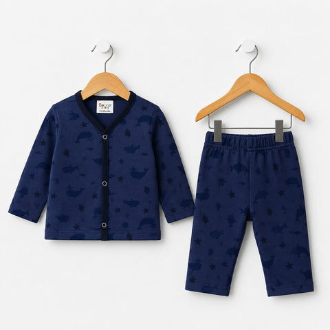 Terry Baby Night Suit – Purple Fish | Winter Nightwear 3 Months–6 Years