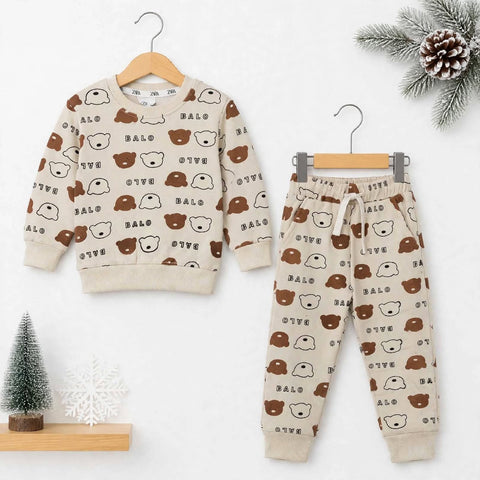 Kids Fleece Winter Suit Set Skin Bear – 2 Piece Shirt & Trouser – 18 Months to 5 Years