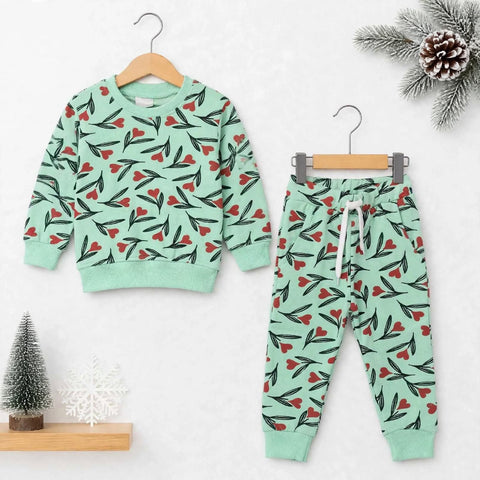 Kids Fleece Winter Suit Set Light Green Tulip – 2 Piece Shirt & Trouser – 18 Months to 5 Years
