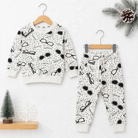 Kids Fleece Winter Suit Off White Glasses – 2 Piece Shirt & Trouser – 18 Months to 5 Years