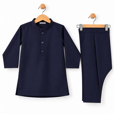 3-Piece Boys Waistcoat Kurta Trouser Suit – Wash & Wear Fabric – Navy | OLINI