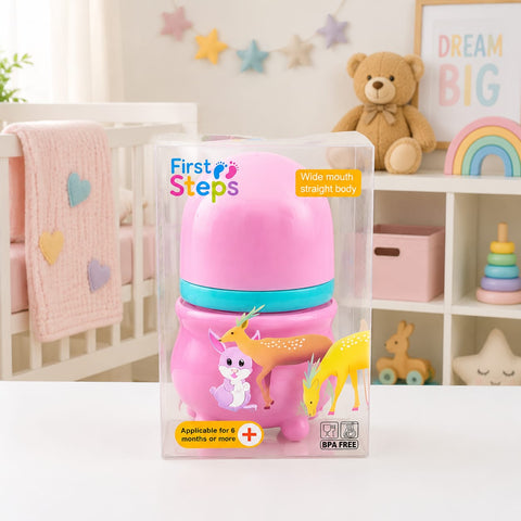 Wide Neck Glass Feeding Bottle - Pink - 1239