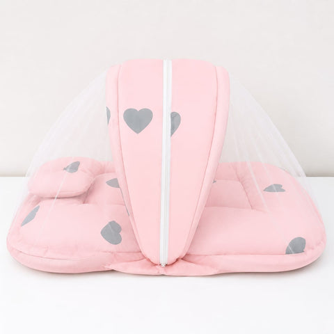Mosquito Bed Net - Peach & Grey - Hearts - 26