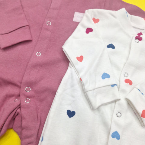 TBS - Pack of 2 Sleep Suits - Pink & White Hearts