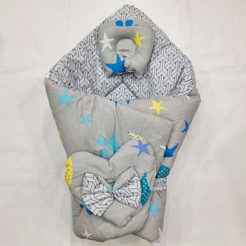 Ribbon Carry Nest - Large - Gray Colorful Stars