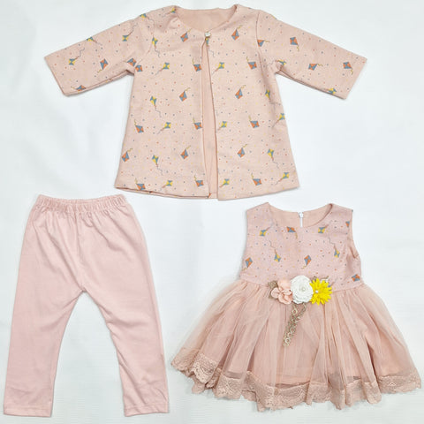 3 Pieces - Frock Set - Kites - Pink