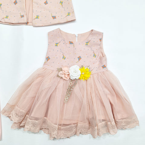 3 Pieces - Frock Set - Kites - Pink