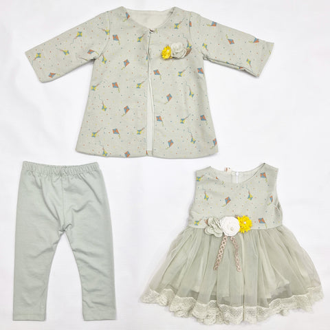 3 Pieces - Frock Set - Kites - Green