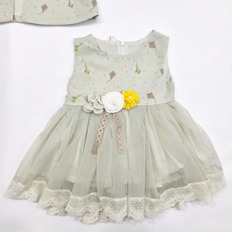 3 Pieces - Frock Set - Kites - Green