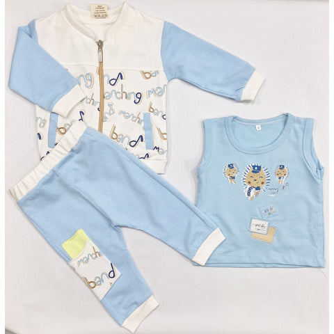3 Pieces - Suit Set - Alphabets - Blue