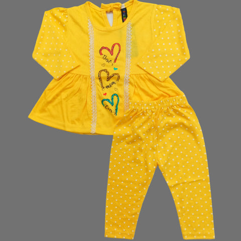 2 Pieces - Frock Set - Heart & Circles - Yellow