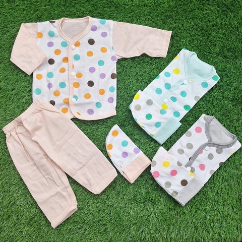 3 Pack - Newborn Night Suits - Peach Green Grey - Circles - 25