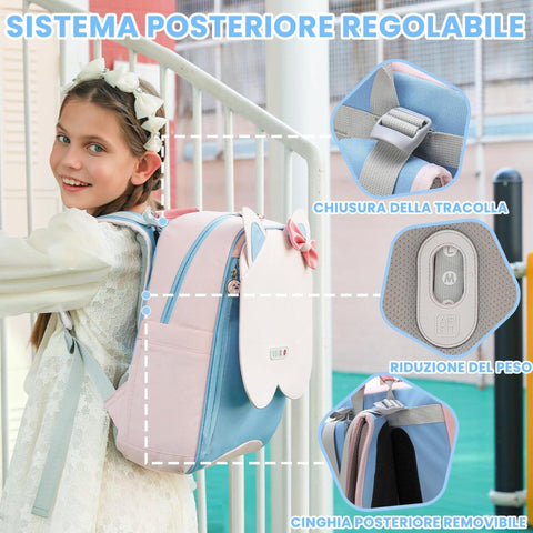 LISINUO - Signature School Bag - Pink & Blue