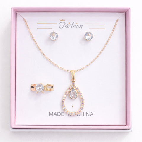 Fashion - 3 Pieces - Jewelry Set - White - Golden Drop