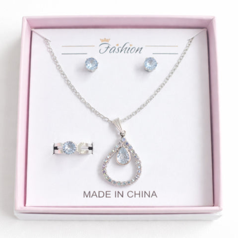 Fashion - 3 Pieces - Jewelry Set - White - Silver Drop