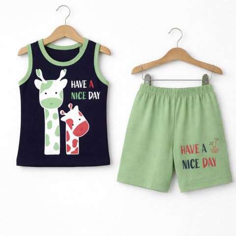 Cotton Jersey - Sando & Short - Black - Giraffe