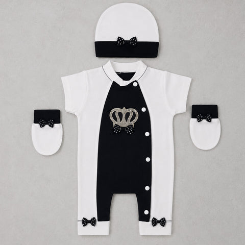 Infant Fashion Romper - White & Black - Crown & Bow - GM
