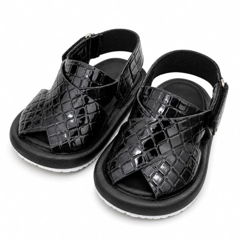 Peshawari Chappal 12CM - (0-3 Months) - Black Crocodile