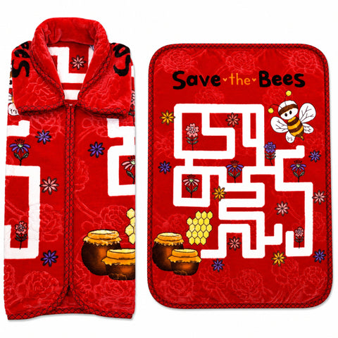 Double Ply Baby Zip Blanket - Red - Bee & Flowers (44*32 Inches)