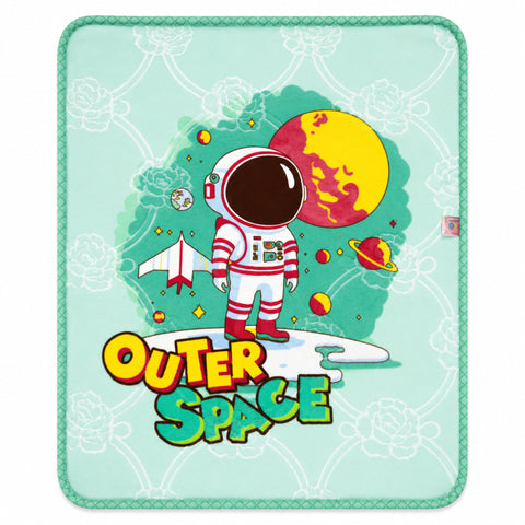 Double Ply Baby Plush Blanket - Green - Astronaut (42*33 Inches)