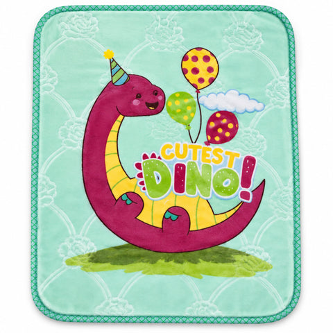 Double Ply Baby Plush Blanket - Green - Dino (42*33 Inches)