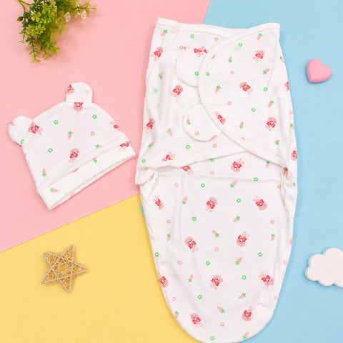 Newborn Swaddle with Cap - Pink - Cat