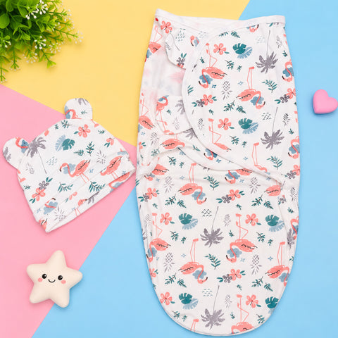 Newborn Swaddle with Cap - Pink - Flamingo