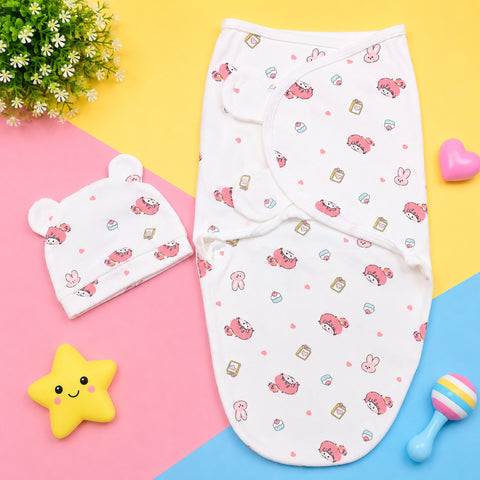 Newborn Swaddle with Cap - White - Character